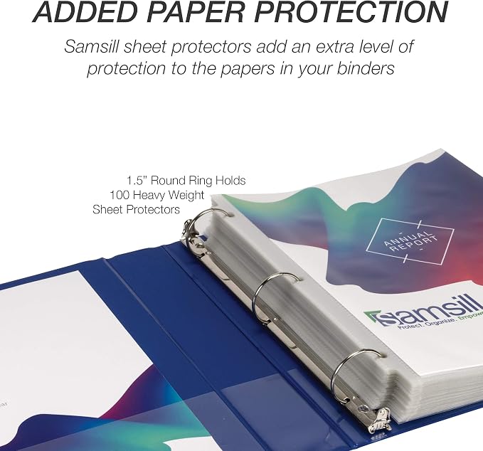 Samsill 4 Pack Durable 1.5 Inch 3 Ring Binders, Round Ring, Clear View Cover for Presentations, Blue
