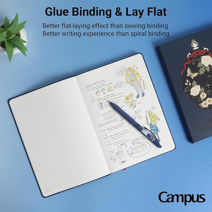 KOKUYO Lined Journal Notebook, A5 Hardcover Notebook for Women in 8mm Ruled, 100 Sheets Travel Journal in 5.5'' x 8'', Journaling, Writing, Work & Office, 70 GSM Japanese Smooth Paper, Navy