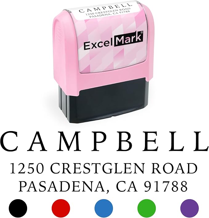 ExcelMark Address Stamp - Custom Return Address Stamp with Elegant Designs, Vibrant Colors & Patterns – Perfect for Mail, Invitations & Gifts (Pink, Simple Classic)