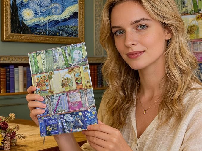 Hardcover Notebook Journal with 224 Pages, A5 Lined Journal with 100 GSM Premium Thick Paper for Smooth Writing, Aesthetic Foil Embossed Fine Art Bookcase Notebook Journal for Women & Writers