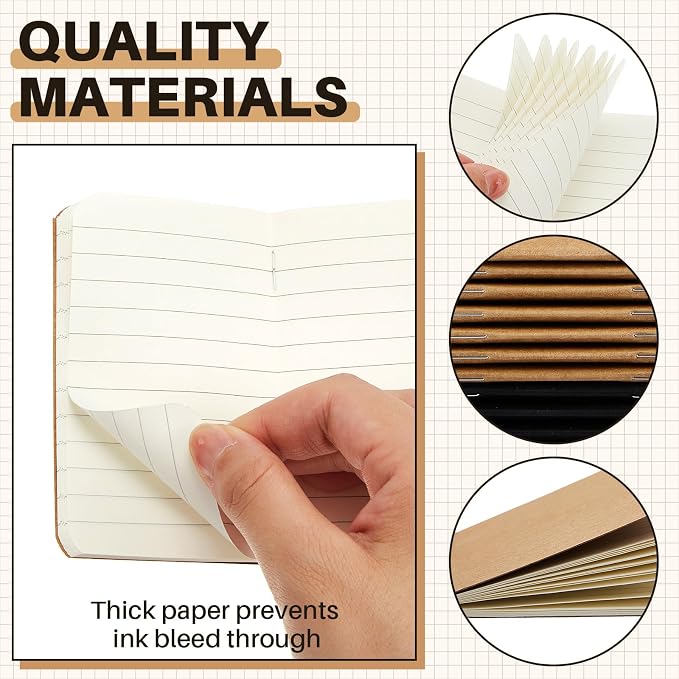 Outus 36 Pcs Pocket Notebook Mini Journal 2.5" x 4" Kraft Paper Mini Notepad Bulk Softcover Pocket Notepad Memo Diary Subject Notebooks for Student Travel School (Brown Black,Blank Cover)