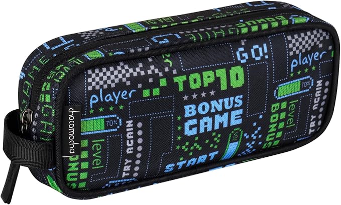 Choco Mocha Kids Pencil Case for Boys, Soft Zipper Pencil Pouch for Boys, Kids Pencil Case for School Game Print Pencil Bag for Toddler Boy, Black