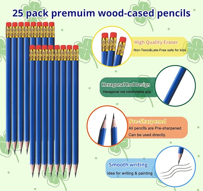 Adhere 25pcs Woodcase Pencils with Eraser Premium Pre-Sharpened Hexagon Graphite 2B pencils ideal for home, office writing including a Free Sharpener(Navy Blue・25pcs)