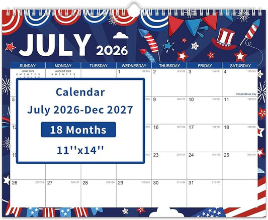 Comix 2026-2027 Wall Calendar, 18 Months Jul 2026 - Dec 2027 Monthly Planner, 120 GSM Thick Paper Lined Blocks, Hanging Calendar for Home Office Classroom, 14 x 11 Inch
