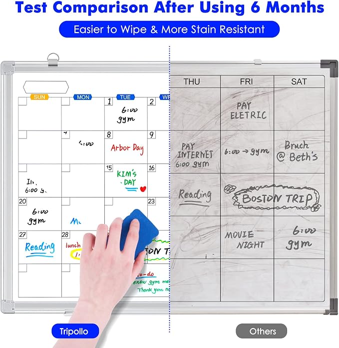 White Board Calendar Dry Erase for Wall, 36" x 24" Aluminum Frame | Magnetic Monthly Planner Board, Wall Mounted or Hanging. Calendar Design Suitable for Daily Planning of Home, Office, Class