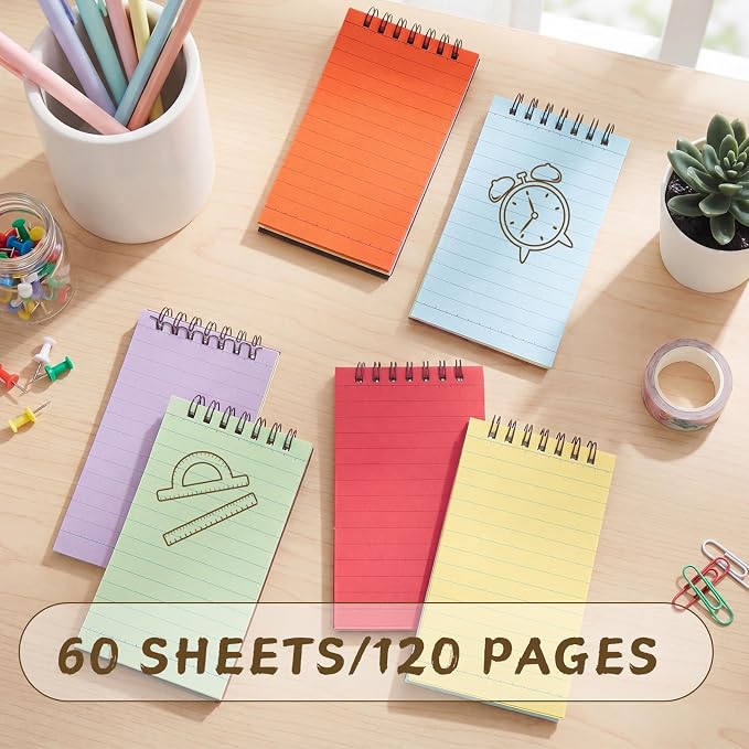 Tenceur 36 Pcs Pocket Notebook Small 3x5 Inch Black Cover Colorful Page Top Spiral Notepads Bound Notebook with Lined 120 Pages Mini Memo Pads for Office College Nurse Essentials Back to School Gift