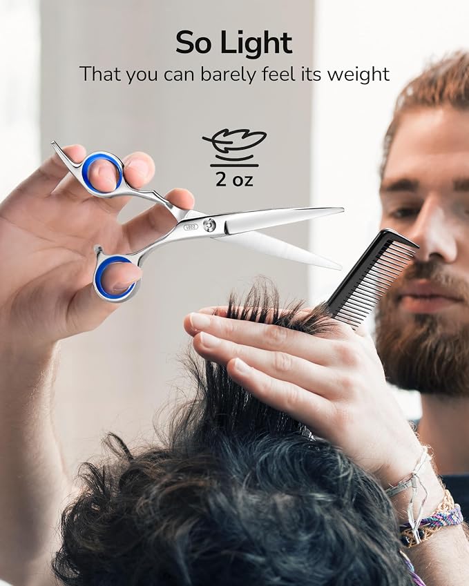 Hair Cutting Scissors, ULG Professional Hair Scissors 6.5” Right-Hand Razor Edge Barber Shears with Comb Salon Hair Cutting Shears Made of Japanese Stainless Steel, Hand Sharpened Blue