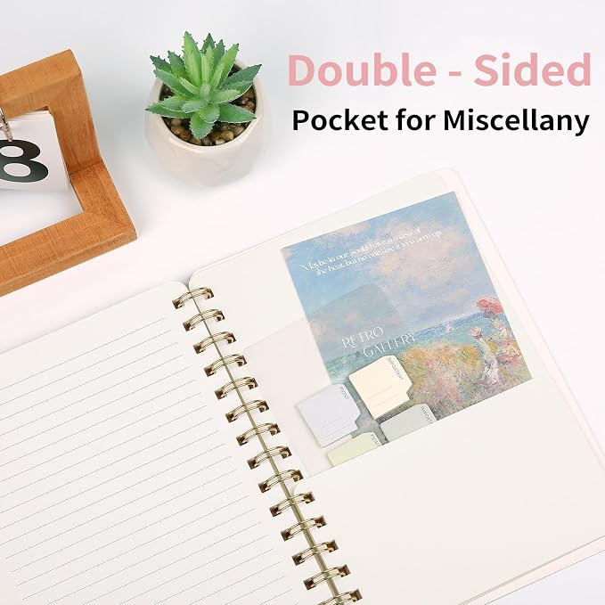 Spiral Notebook-5.75" x 8.125" College Ruled Journal with Inner Pockets and 160 Pages,PU Leather Cover Business Journal, Twin-Wire Binding Notebook Perfect for Office & Home School Supplies 3 pack Reefblue/Grey/Black