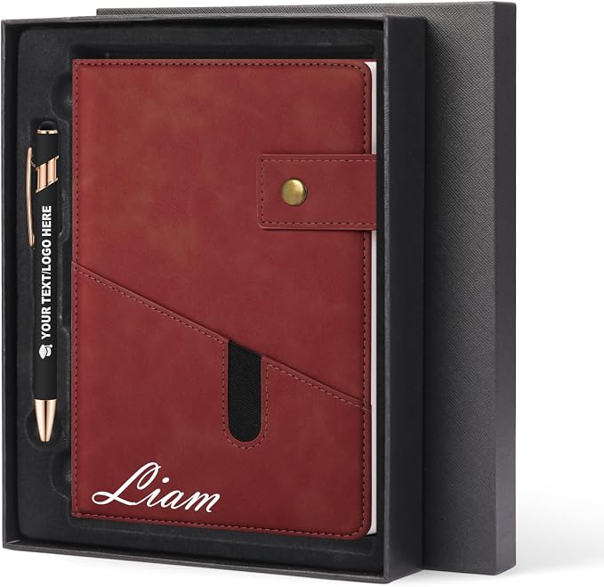 ENOMY A5 Personalized Notebook Journal with Pen & Gift Set Custom Hardcover Notebook 200 Pages Thick Daily Diary for Men Women Lined Journal for Work College Travel Writing, red