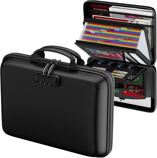 ENGPOW Fireproof Document Box with Lock & 25-Pocket Accordion File Folder | Fire & Water Resistant,Hard Case File Organizer with Handle,Portable Home Office Safe Storage for Important Documents,Laptop