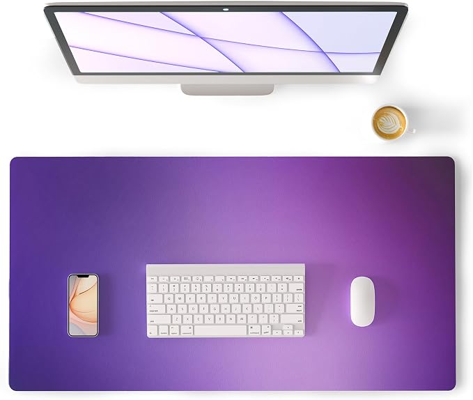 Colorful Star Purple Desk Mat Woman Office Desk Pad, 31.5" x 11.8" | PU Leather Keyboard Mouse Pad for Desk, Ombre Desk Accessories for Girls, Non-Slip Large Gaming Mouse Pads Desk Cover Décor