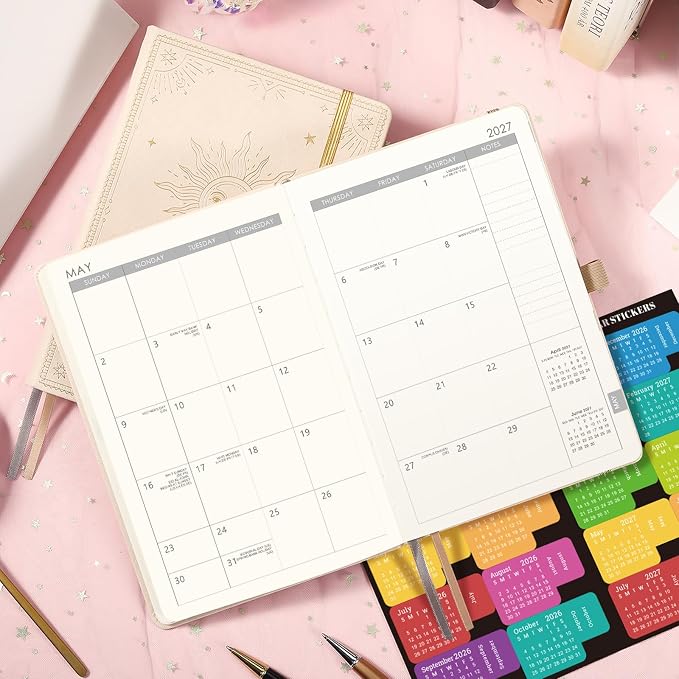 Planner 2026-2027 - Academic Planner 2026-2027, July 2026 - June 2027, 5.75" x 8.25", 2026-27 Weekly and Monthly Planner, Faux Leather planner 26-27 with Back Pocket & 40 Notes Pages - Seashell Gold