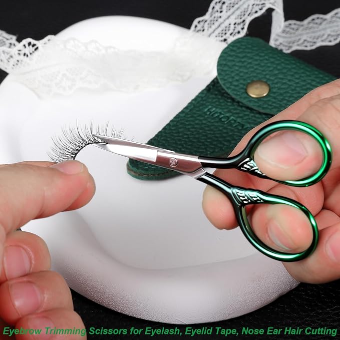 Small Sharp Scissors for Women Men Eyebrow Hair Beauty Grooming | All Purpose Tiny Travel Kit, for Beard, Moustache, Eyelash, Sewing, Embroidery, Detail Thread Paper Cutting with PU Cover