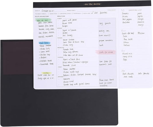 Weekly Meal Planner with Recipes and Grocery List Magnetic Notepad For Fridge - 8.5x11'' Menu Planning Pad With 54 Sheets Tear Off Shopping List For Family Dinner Menu and Meal Prep Planning