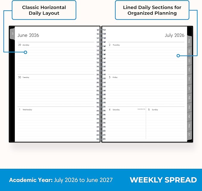 Blue Sky Weekly & Monthly Academic Planner Calendar, 8"x10.875", Dainian | July 2026 - June 2027, Flexible Cover, Wirebound, Laminated Tabs, Academic Year