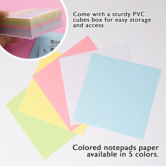 BAZIC Products Color Paper Cube with Tray, 300 Sheets, 2.95 in | 300-sheet color paper cube, 2.95 x 2.95 in (75 x 75 mm), clear holder tray for quick notes and reminders