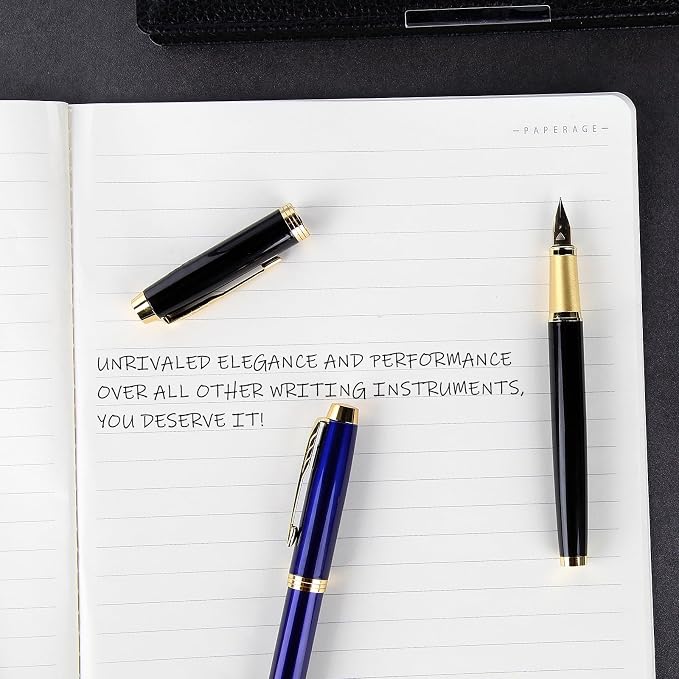Fountain Pen, luxury pens Fine point smooth writing for journaling fancy pen with Gift Case 8 black ink cartridges an EF nib an ink converte nice pens writer gifts-Matte Black