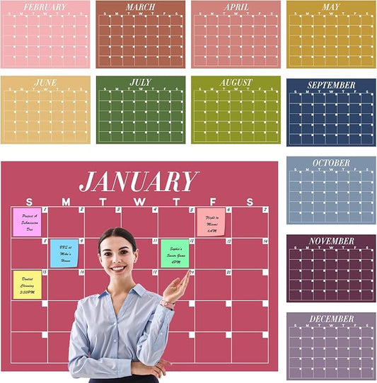 12 Pcs Extra Large Undated Calendar 40‘'x 27.5‘' Large Classroom Wall Calendar 12 Month Big Dry Ease Reusable Planning Yearly Rainbow Planner for Office Home Educational Study Back to First Day Class