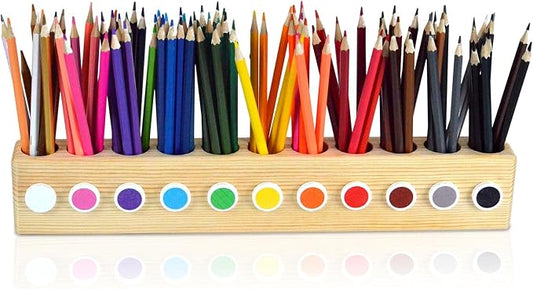 Desk Wood Colored Pen Pencil Holder, Solid Wooden Pencils Organizer Storage for Kids, Office and School Supplies.