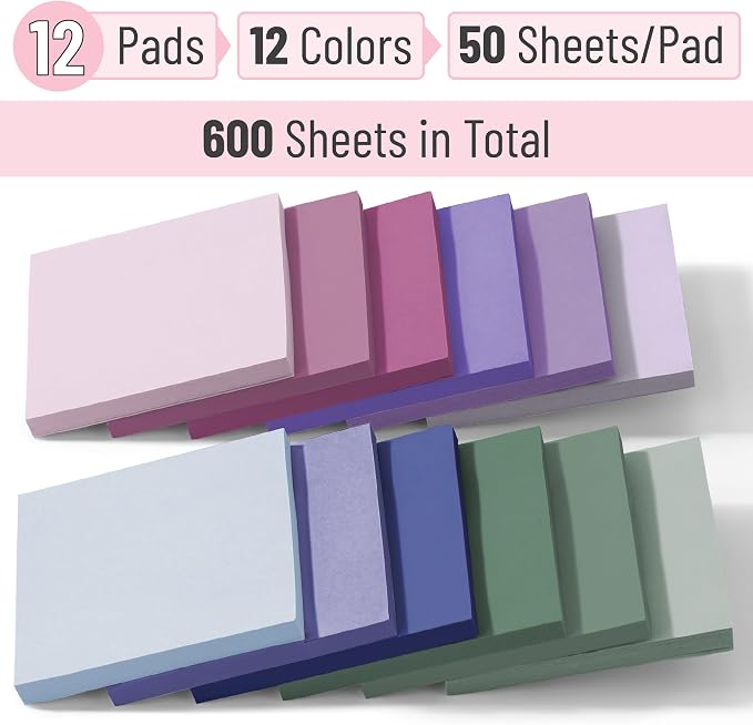 Mr. Pen- Sticky Notes, 3"x3", 12 Pads, 600 Sheets, Colorful | Sticky Notes Bulk, Self-Stick Note Pads, Perfect for Office, School, Home, Study & Organization