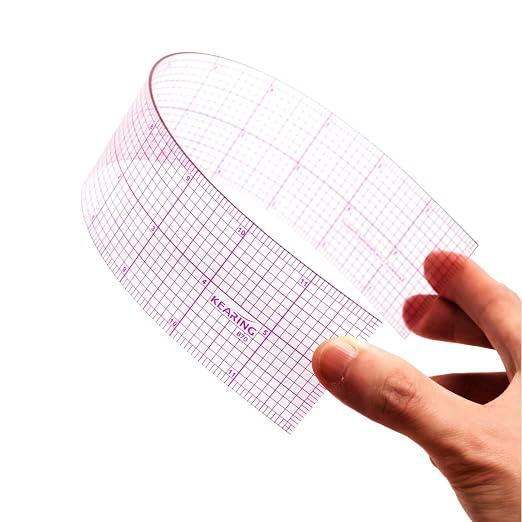 KEARING 2"x12" Clear Sewing Graph Ruler - PVC Plastic Pattern Grading Ruler | Flexible 1.2mm clear plastic 12" grid ruler for fashion design. Sandwich line markings never rub off for sewing