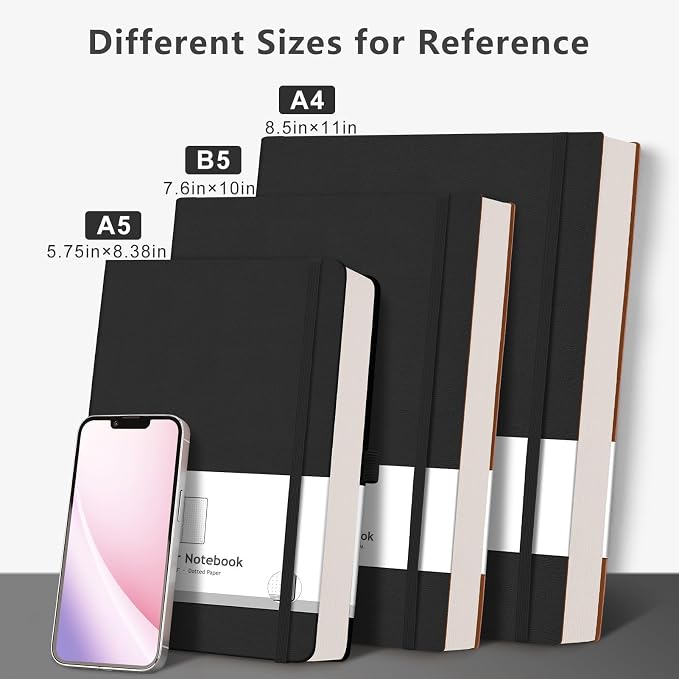 AHGXG Lined Journal Notebook, 320 Numbered Pages, A5 (5.75'' X 8.38'') | Thick Lined Notebook for Note Taking, 100GSM Paper, Leather Hardcover, for Women Men (Black)