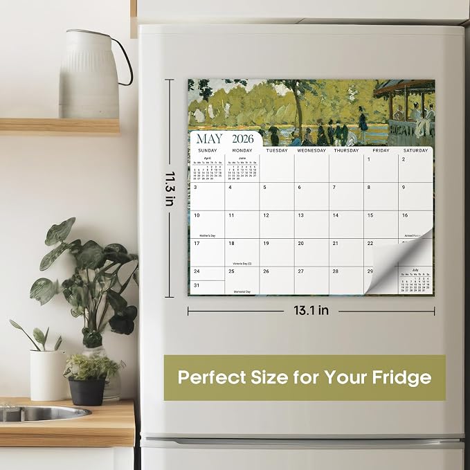 Aesthetic 2026-2027 Magnetic Calendar for Refrigerator, 21-Month Fridge Calendar Magnet from April 2026 to December 2027, Easy Organizing, Monet
