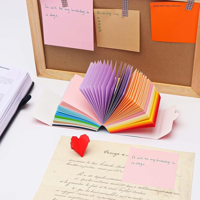 Tear Off Notepad 3x3 Non Sticky Notes 380 Sheets Tearable 80gsm Memo Paper 19 Colors Note pad Black Square Cube for Taking Notes (3" x 3")