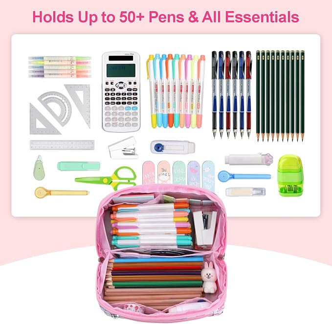 Large Pencil Case for Girls - Aesthetic Pencil Pouch for School | Kids Pencil Case & Wide Handle, Water Resistent Organizer Box,Fits 50 Pens & Markers, Daily Use, Floral Butterfly