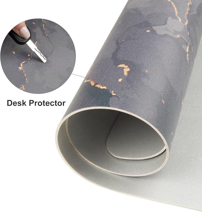 Colorful Star Black Marble Large PU Leather Mouse Pad, 31.5" x 11.8" | Waterproof Non-Slip Computer Gaming Desk Mat, XXL PC Laptop Protector Pads, Desk Writing Pads for Office Home