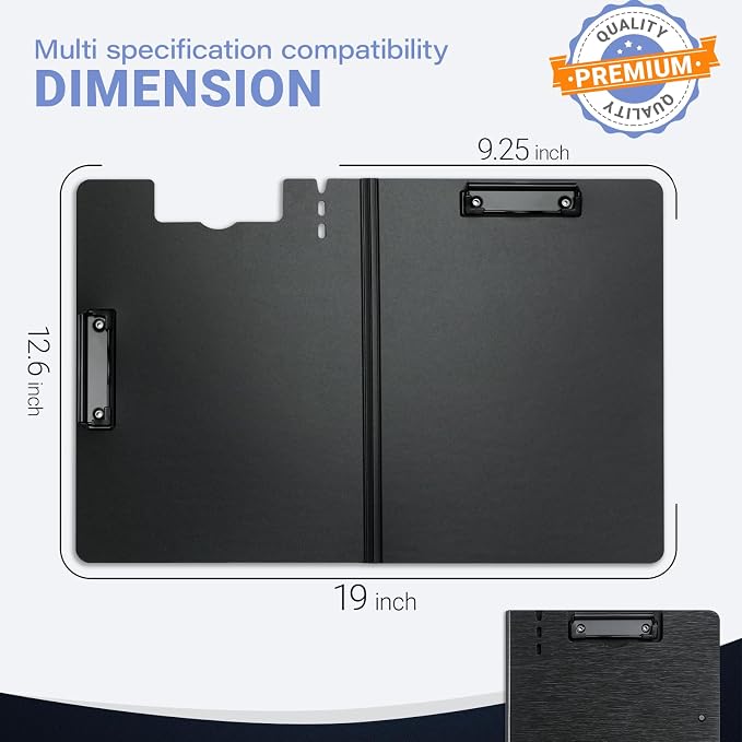 Clipboard Folder, with Dual Metal Clips, Embossed-Texture, Folding 360° Rotating, Nursing Clipboard for Letter and A4, Pen Holder (Black, 5)