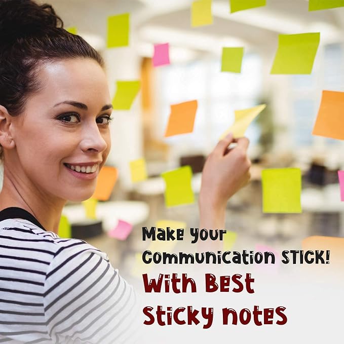 24 Pads Sticky Notes 3x3, 100 Sheet/Pad, Self-Adhesive Note Pads in 6 Bright Colors – Very Very Sticky for School, Office, Desk Use