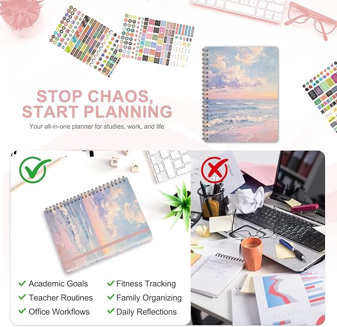 Planner 2026-2027, Weekly and Monthly Academic Planner, July 2026 - June 2027, Hardcover Calendar Agenda Book for School Year Planning, School Supplies for Teacher and Student, Letter Size(8.5'' x 11'')