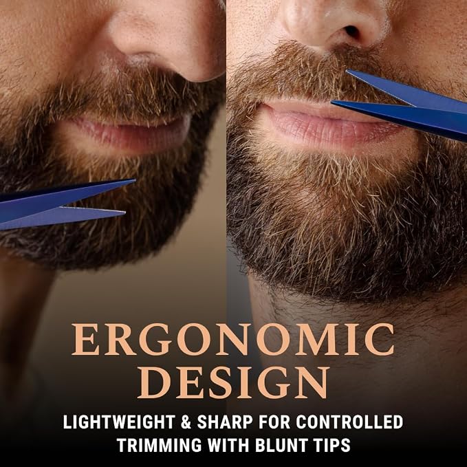 Ontaki 5" Beard & Mustache Scissor with Combs for Men - Midnight Blue | 410C Durable German Steel, Ergonomic Travel Friendly Design for Facial Hair - Beard Grooming Kit & Case Perfect for Styling