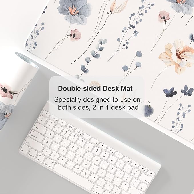 QIYI Large Mouse Pad, Floral Desk Mat for Desktop, Women Girls PU Leather Waterproof Gaming Mousepad, Computer Laptop Flower Desk Accessories Protector Writing Pad for School Office Home 23.6" x 13.8"
