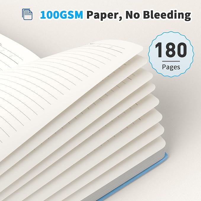 Oucaru Lined Journal Notebook, 2 Pack, 180 Pages, A5 Journals for Writing, 100 GSM Thick Paper, Small Notebooks Daily Journal for Women Men Work, Business, School, Travel Supplies