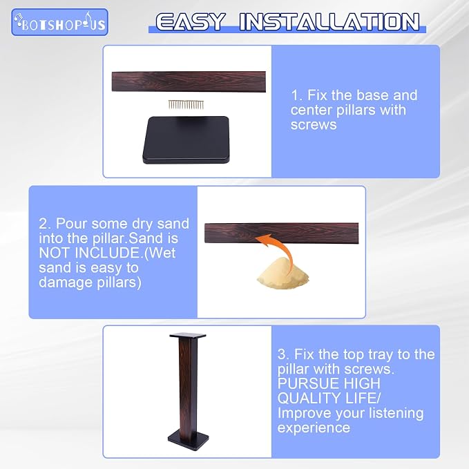 36" Floor Speaker Stands Pair Studio Monitor Stands Bookshelf Speaker Stands Wood Floor Speaker Stands Large Bookshelf Speaker Stands Speaker Stand for Theaters (Black Walnut Wood)