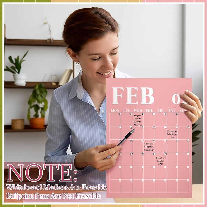 Gueevin 2026 Reusable Classroom Calendar Large Undated Dry Erase Wall Calendar 16 x 12 Inches Big Monthly Blank Planner Yearly Planning for School Organizing Office Home (Retro Contrast Color)