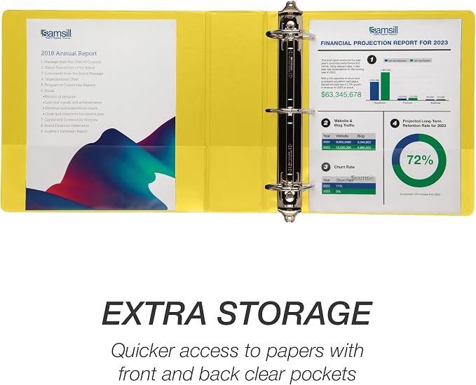 Samsill Durable 3 inch 3 Ring Binder, D Ring Binder, 100% Recycled Chipboard, Yellow, 12 Pack