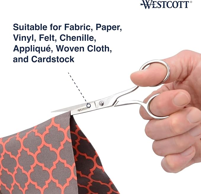 Westcott 5in Forged Fabric and Paper Scissors, Precision Scissors for Embroidery Detail, Sewing, Quilting, Tailoring, Arts and Crafts
