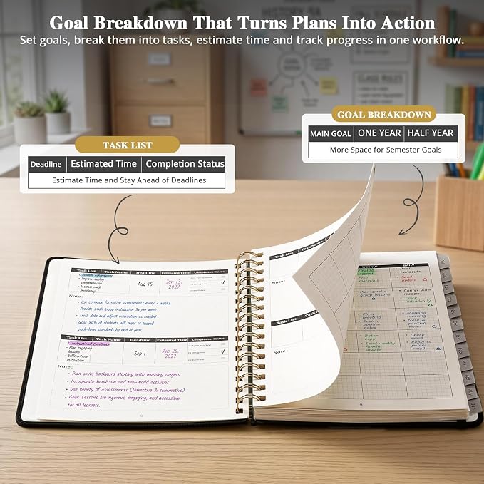 JoyCat Academic Planner 2026-2027, A5 Weekly & Monthly, Black | July 2026-June 2027 A5 planner combines weekly and monthly layouts, tabs, grid notes and sticker sheets.
