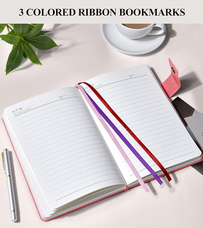 PAIBAS 8.5 x 11 Lined Notebook Journal 366 Pages Leather Journal for Women | Big notebook with 100gsm lined notebook paper college ruled, 3 ribbon bookmarks, front pocket slot & snap button.