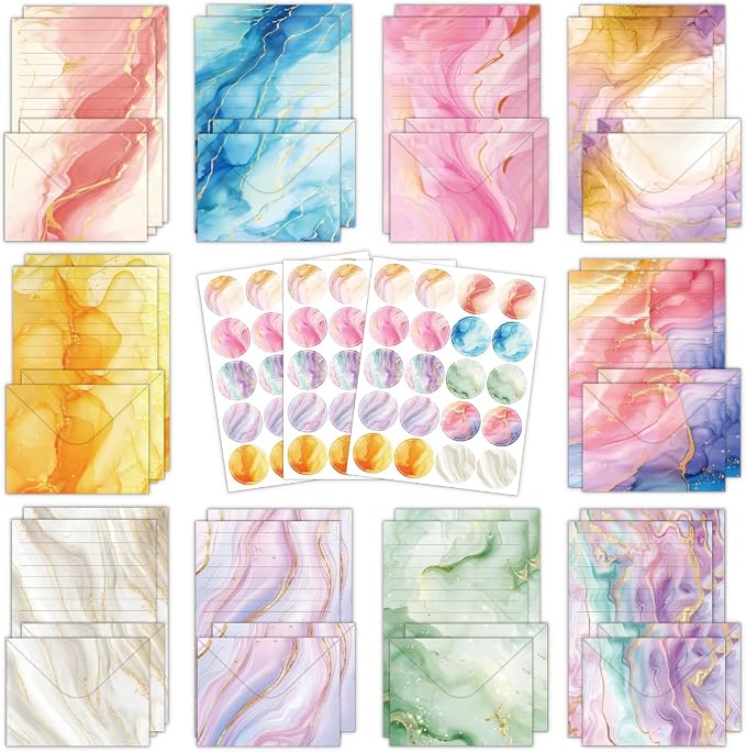 FUNCLASS 160 Pcs Marble Stationery Set Letter and Envelopes | 50 Lined Stationery Paper and 50 Matching Envelopes , 5.5 x 8.25 Inches Letter Writing Stationery for Home, Office, School