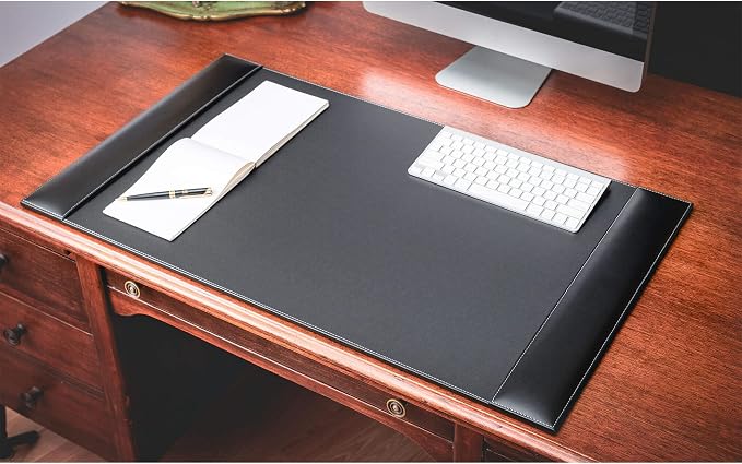 Dacasso Rustic Black Leather 3-Piece Desk Set - Office Organization Essentials with Desk Pad/Blotter - Luxury Executive Decor