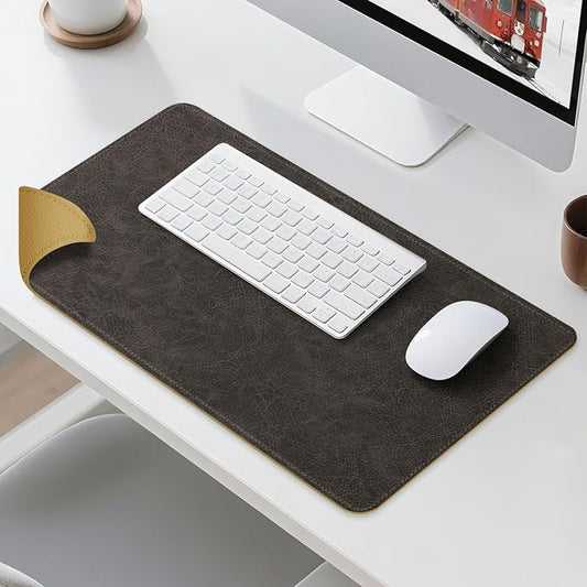 Imitation Crazy Horse Leather Desk Mat - Waterproof Desk Pad - Ideal for Large Mouse Pad and Desk Mats on Top of Desks (Terracotta+Yellow, 25"*13")