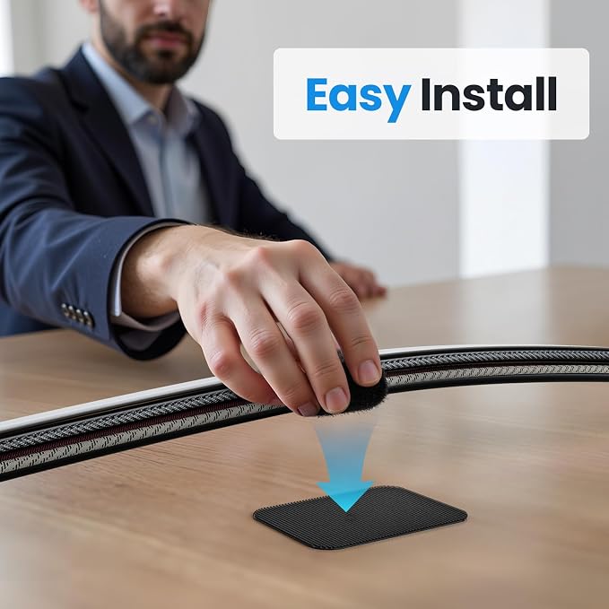 Cable Management Under Desk, Enhanced up to 15 Cord Organizer 20 Pair-Black | Reusable, No Residue Left, Adjustable Hook and Loop Cable Ties, Wire Hider Under Table, Home Office Essentials