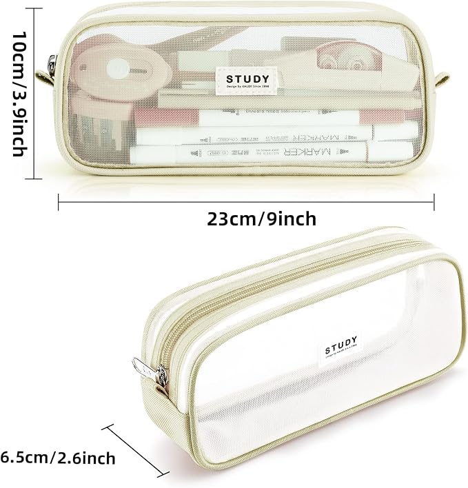 KALIDI Grid Mesh Pencil Case Large Capacity Pencil Case Big Pencil Pouch With Zipper Simple Stationery Bag Pen Bag for School Teen Girl Boy Aesthetic Multi-Purpose bag for office Men Women