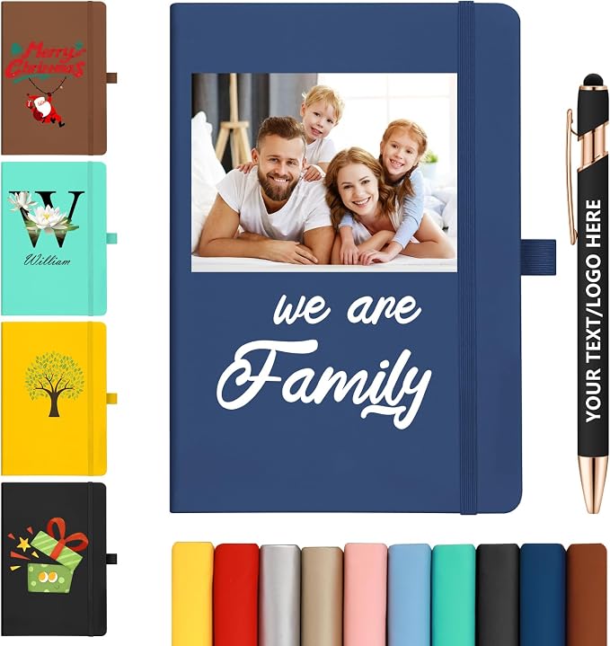 ENOMY Personalized Notebook & 10 PC Pens Gift Set Custom Notebook Journal A5 200 Pages A5 Lined Journal for Men Women Hardcover Notebooks for Work College Graduation Gifts, Blue