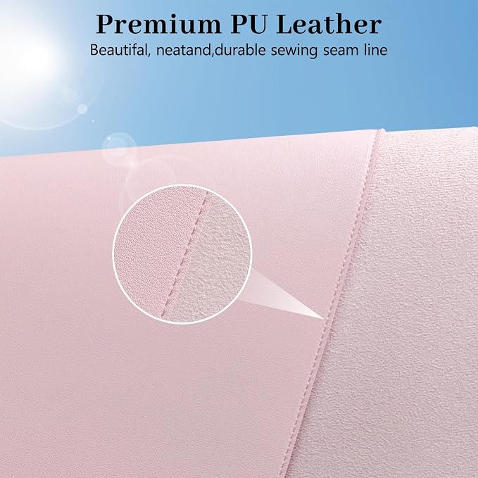 Pink Leather Desk Mat Large Mouse Pad, Waterproof Desk Pad for Keyboard and Mouse, Non-Slip Computer Desk Protector, Smooth Mouse Movement Desk Mat for Home and Office(31.5"×15.7")