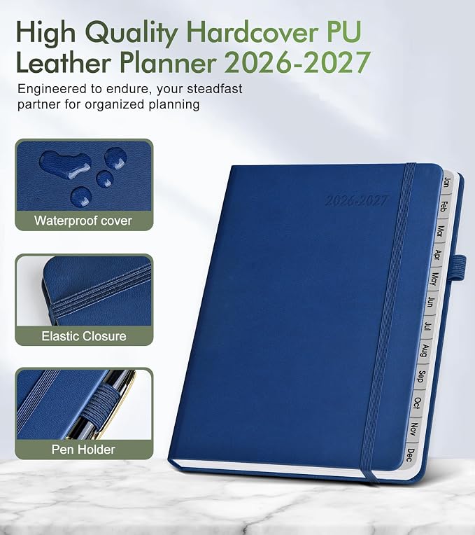 Planner 2026-2027, Academic Weekly and Monthly Calendar Planner from July 2026 - June 2027, Hardcover Leather Daily Agenda Book with Tabs, College School Organizer for Student Teacher, A5 (5.75" x 8.38"), Navy